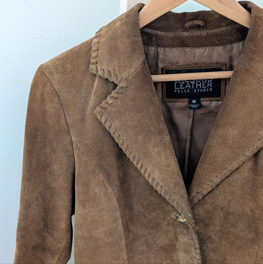 Vintage Wilson's Leather Suede Embroidered Floral Jacket In Camel Tan - Picture 4 of 11